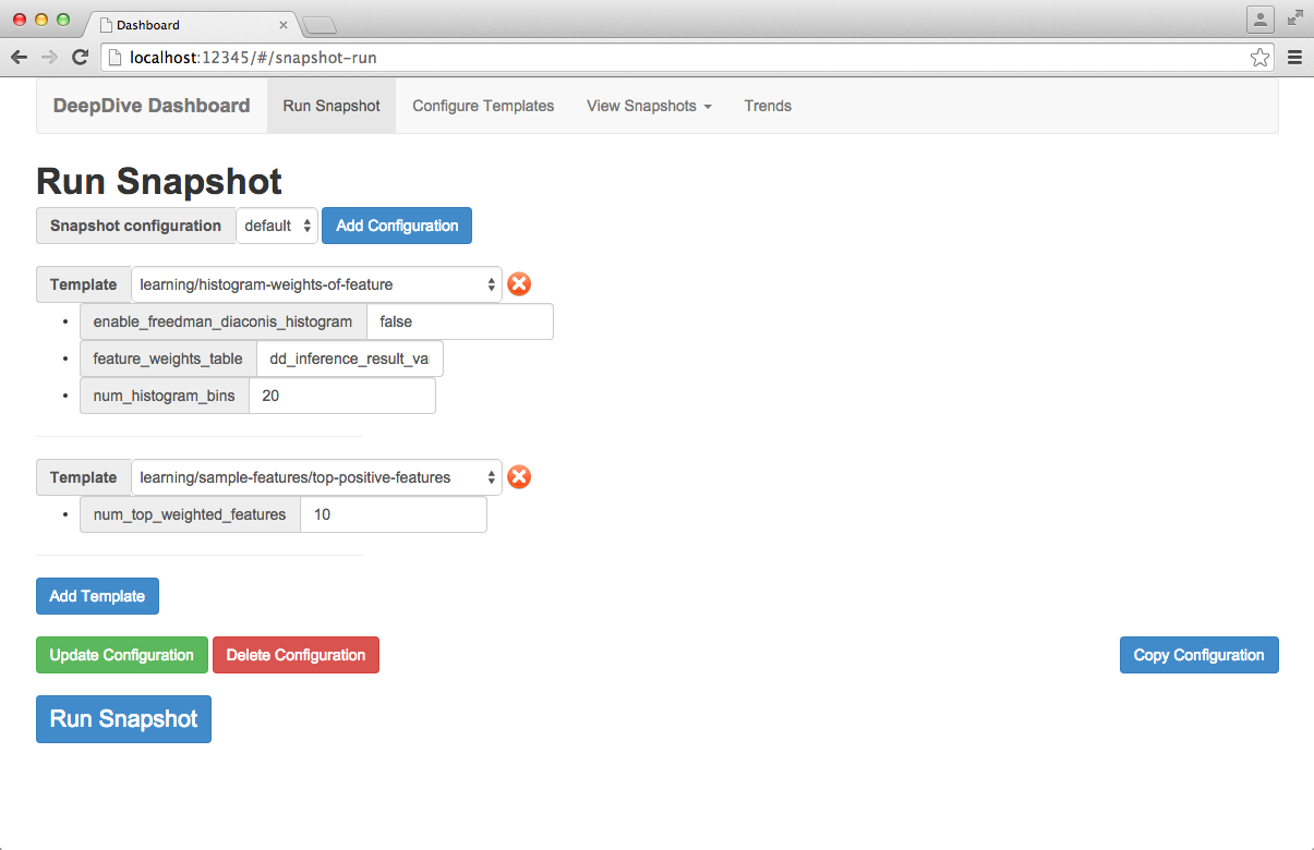 Running a Dashboard snapshot